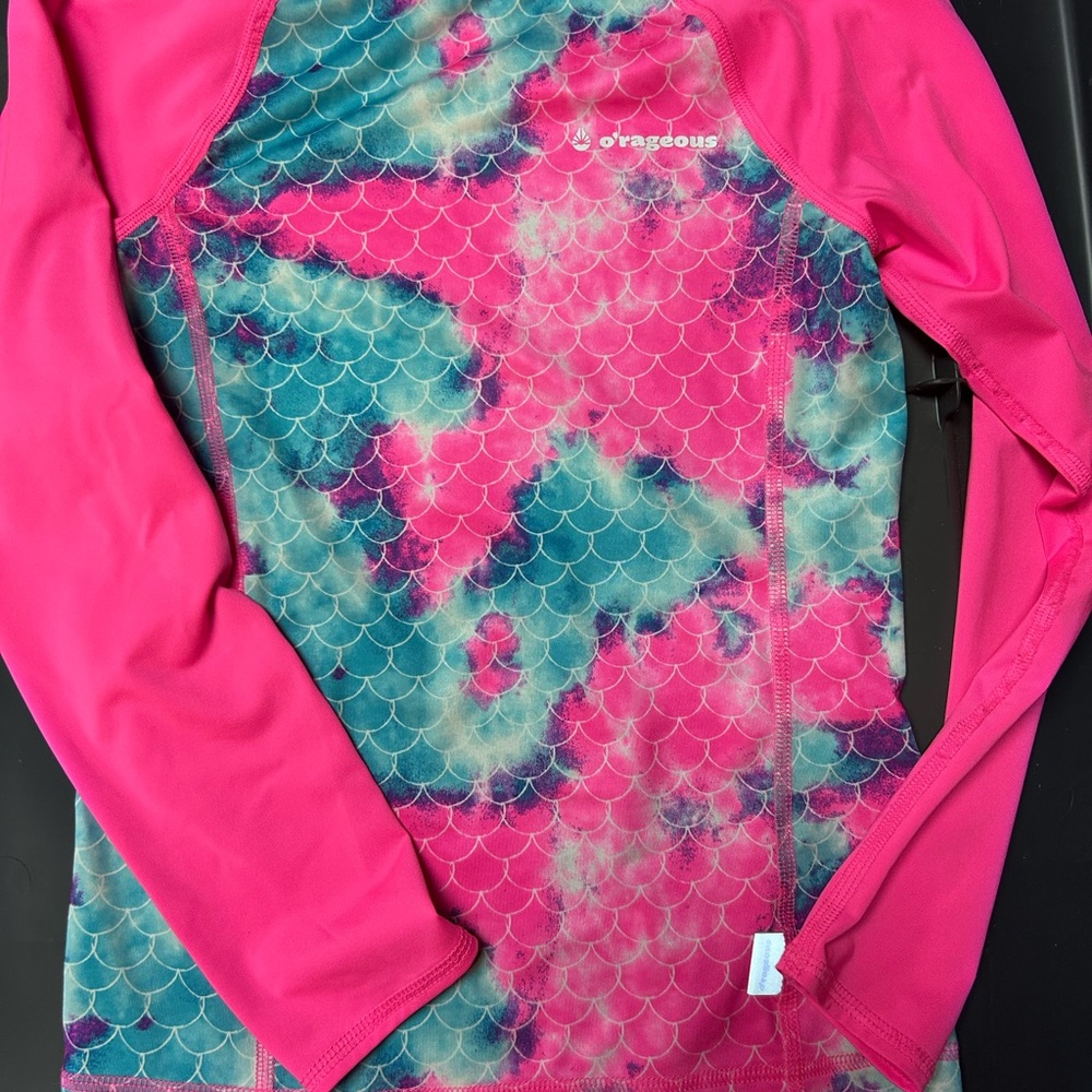 Vibrant Pink and Blue Rashguard Swim Top